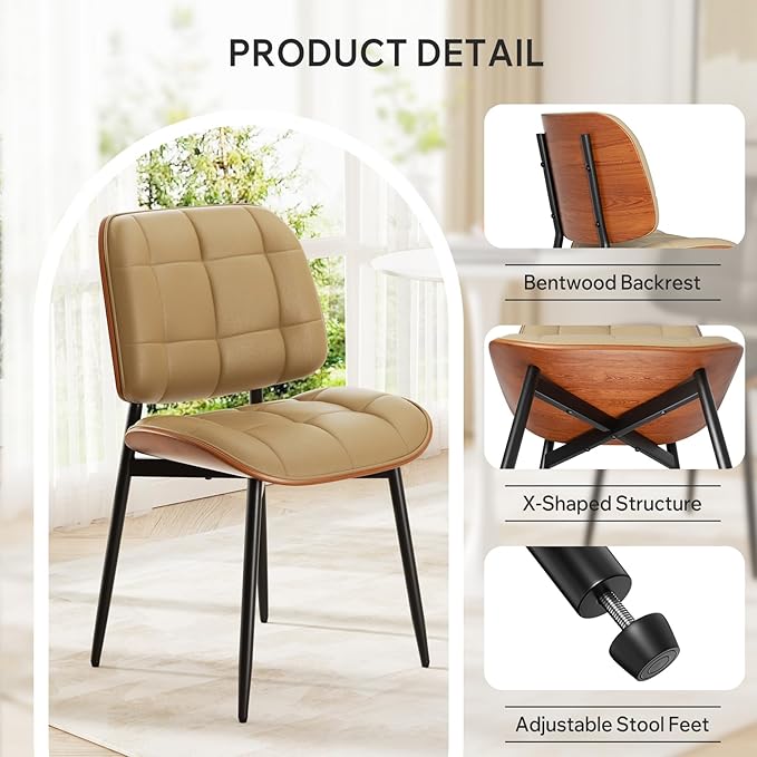 Dining Chairs Set of 6, Mid Century Modern Dining Room Chair, Upholstered Fau...