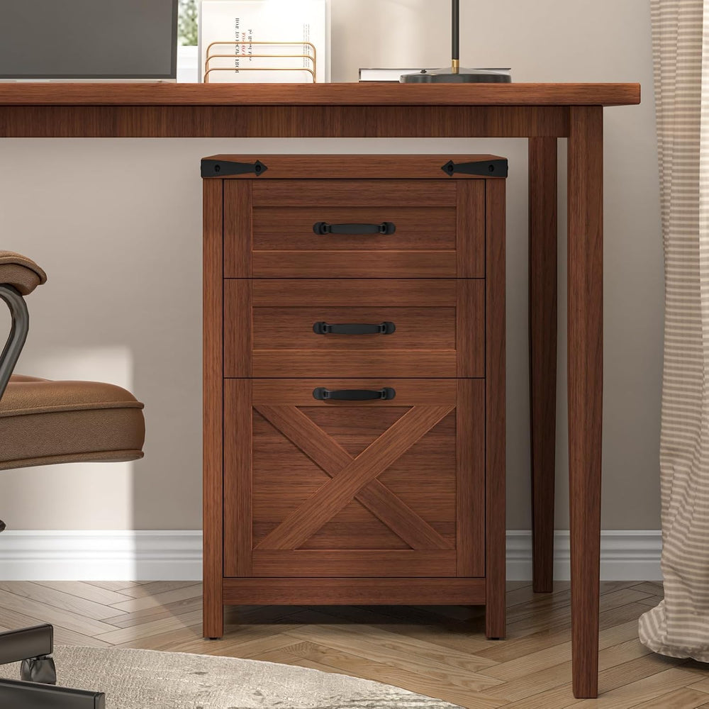 Halitaa Small Farmhouse File Cabinet with 3 Drawers for Home Office, Walnut |...