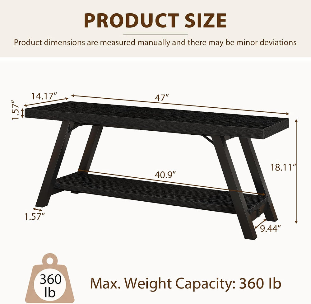 LVB Black Entryway Bench with Storage, Wood Bench for Entryway, 47 in