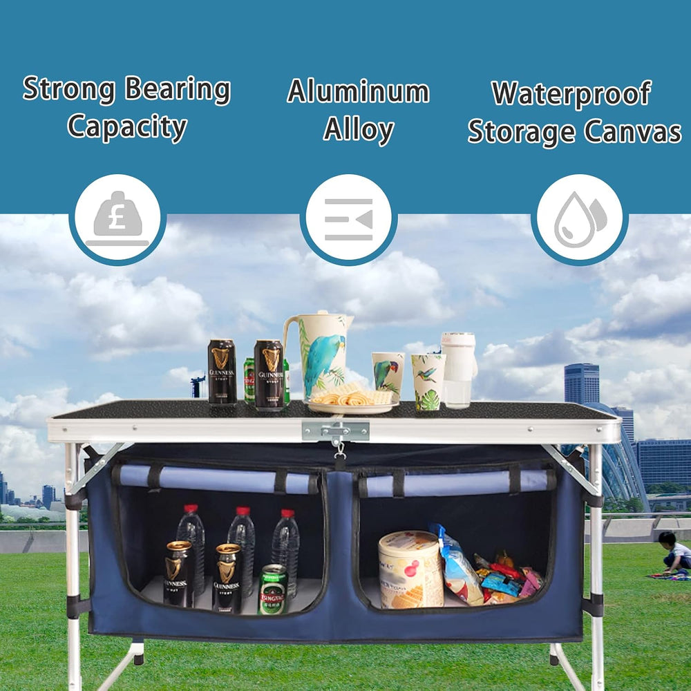 Folding Camping Table with Storage Compartment Aluminum Lightweight Camp Kitc...