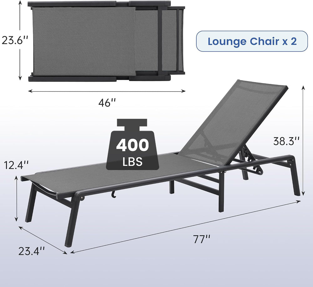 Murago Outdoor Chaise Lounge Chair Set of 2, Foldable Lightweight Patio Loung...