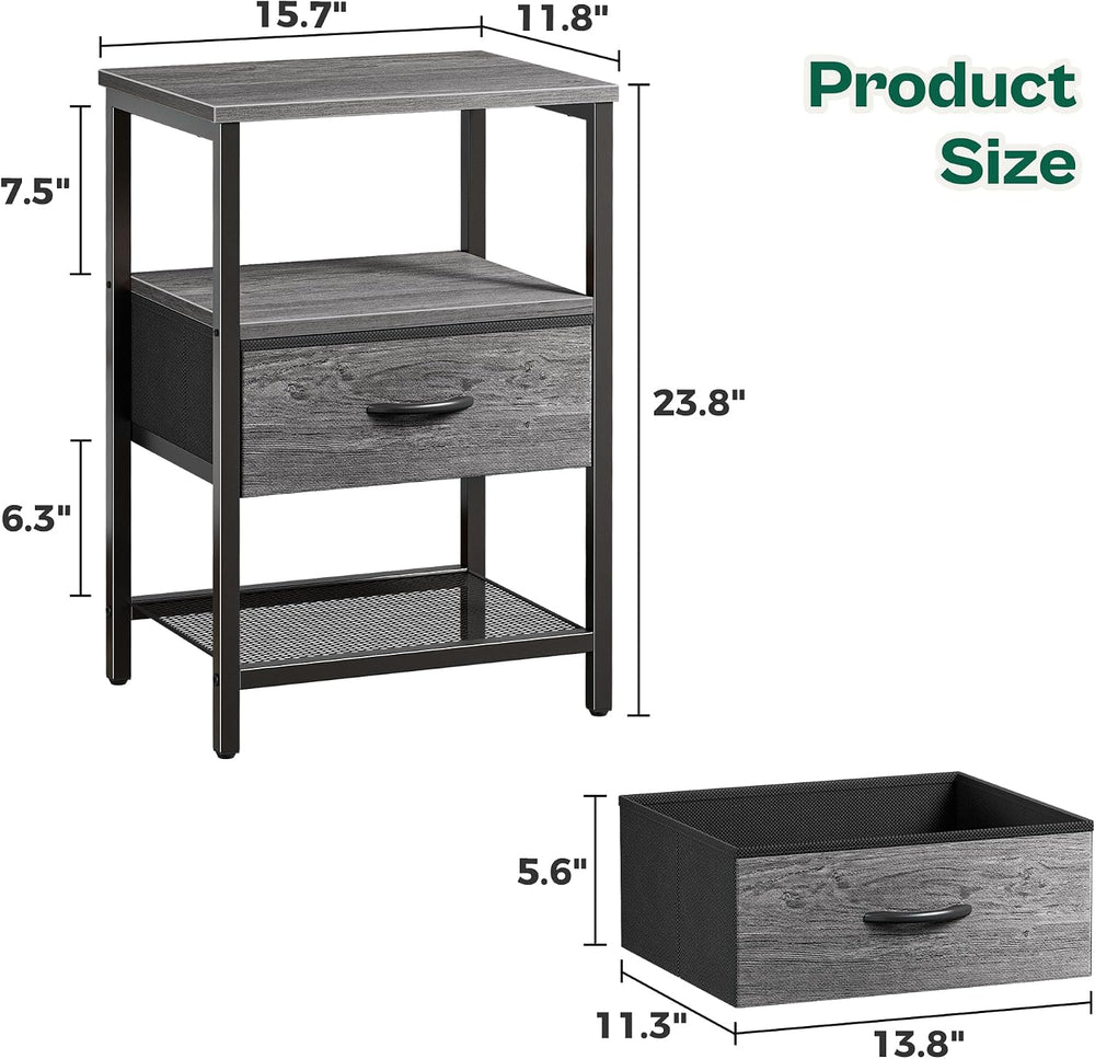 Huuger Nightstand Set of 2, Night Stand with Fabric Drawer, Mesh Shelf, Side ...