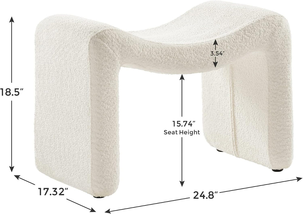 Modern Boucle Ottoman, Vanity Stool Chair, Foot Stool with Wooden Legs Sofa B...