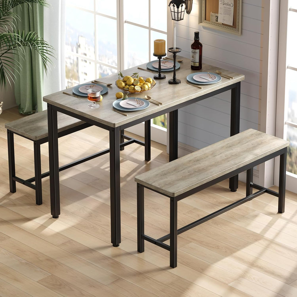 Tatub Dining Table Set for 4, 3-Piece Kitchen Table with 2 Benches, Space-Sav...