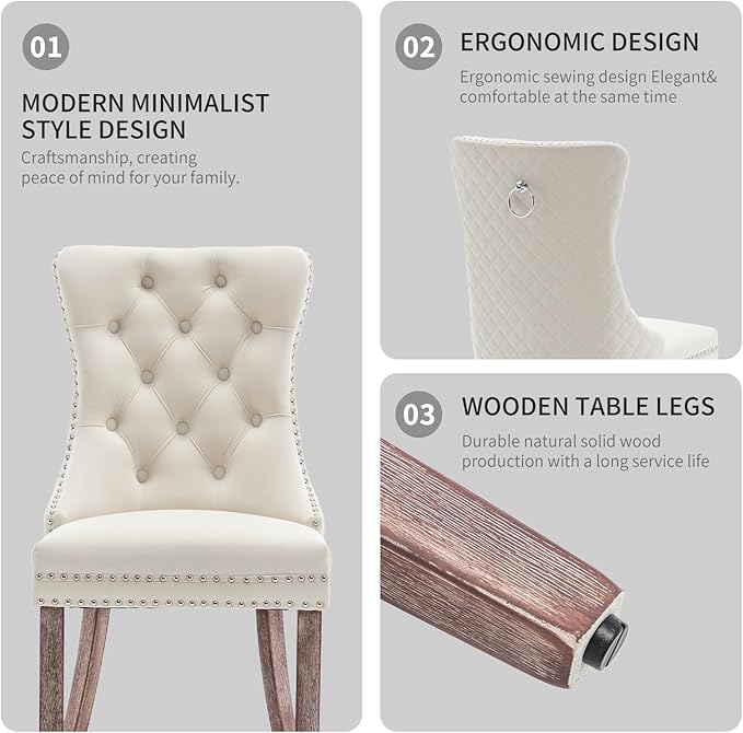 Velvet Dining Chairs Set of 2, Upholstered Dining Room Chairs with Nailhead T...