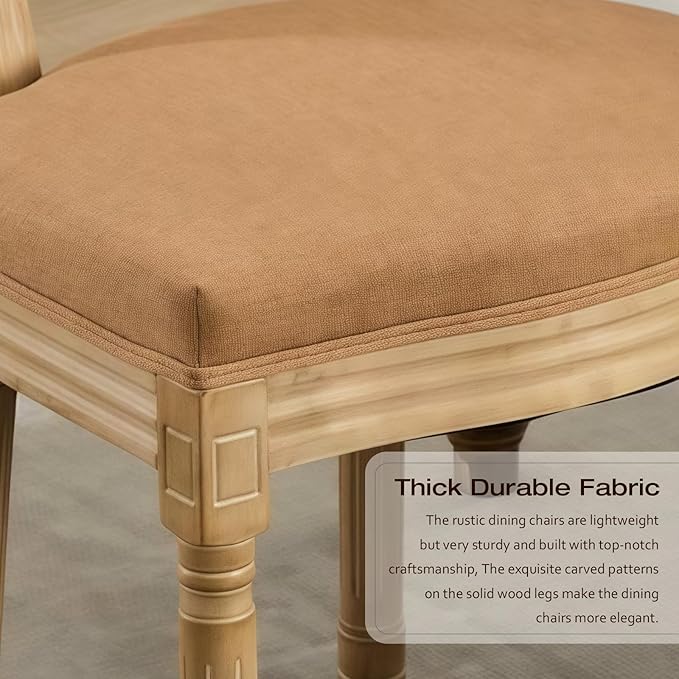 Linen Upholstered Dining Chairs Set of 6 French Country Oval Fabric Back Kitc...