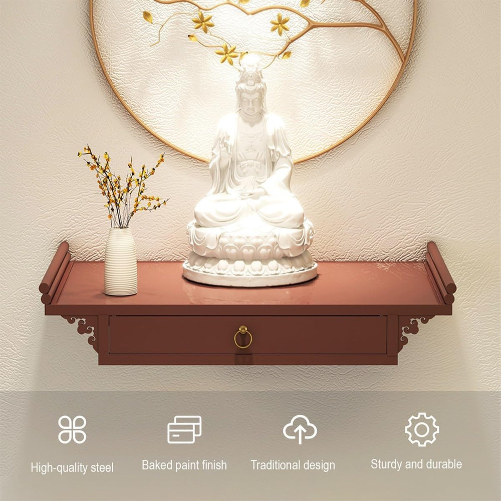 Wall-Mounted Shrine Altar, Prayer Meditation Table with Retractable Pull Plat...