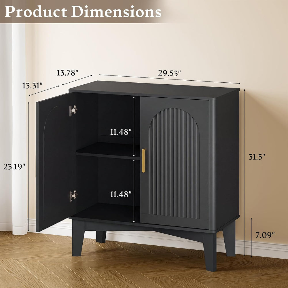 BORNOON Fluted Storage Cabinet with Doors and Adjustable Shelf Sideboard