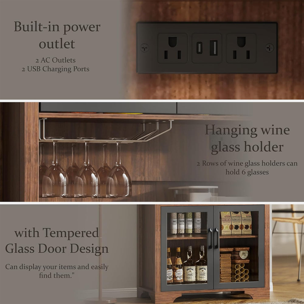 75" Tall Arched Pantry Cabinet with Charging Station & LED Light, Ki...