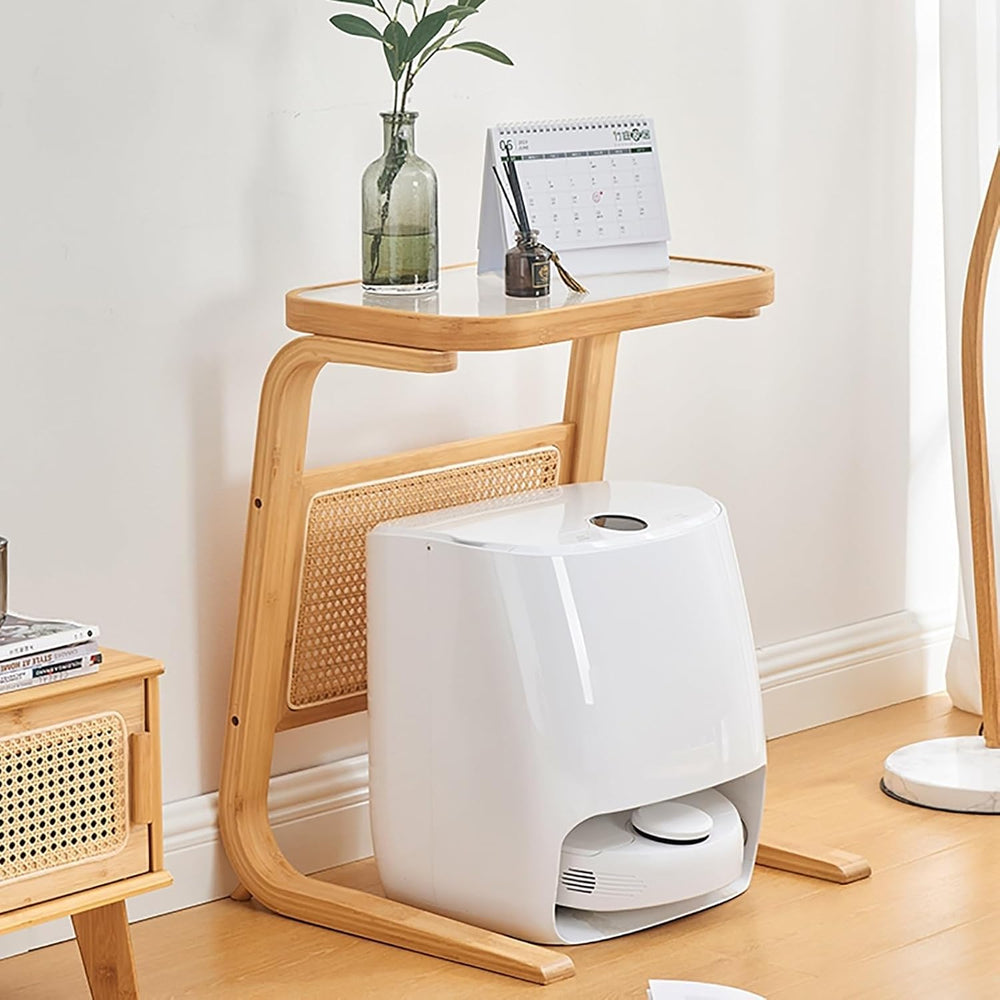 Side Table with Glass Top Over The Robot Storage Shelf C-Shaped End Table Swe...