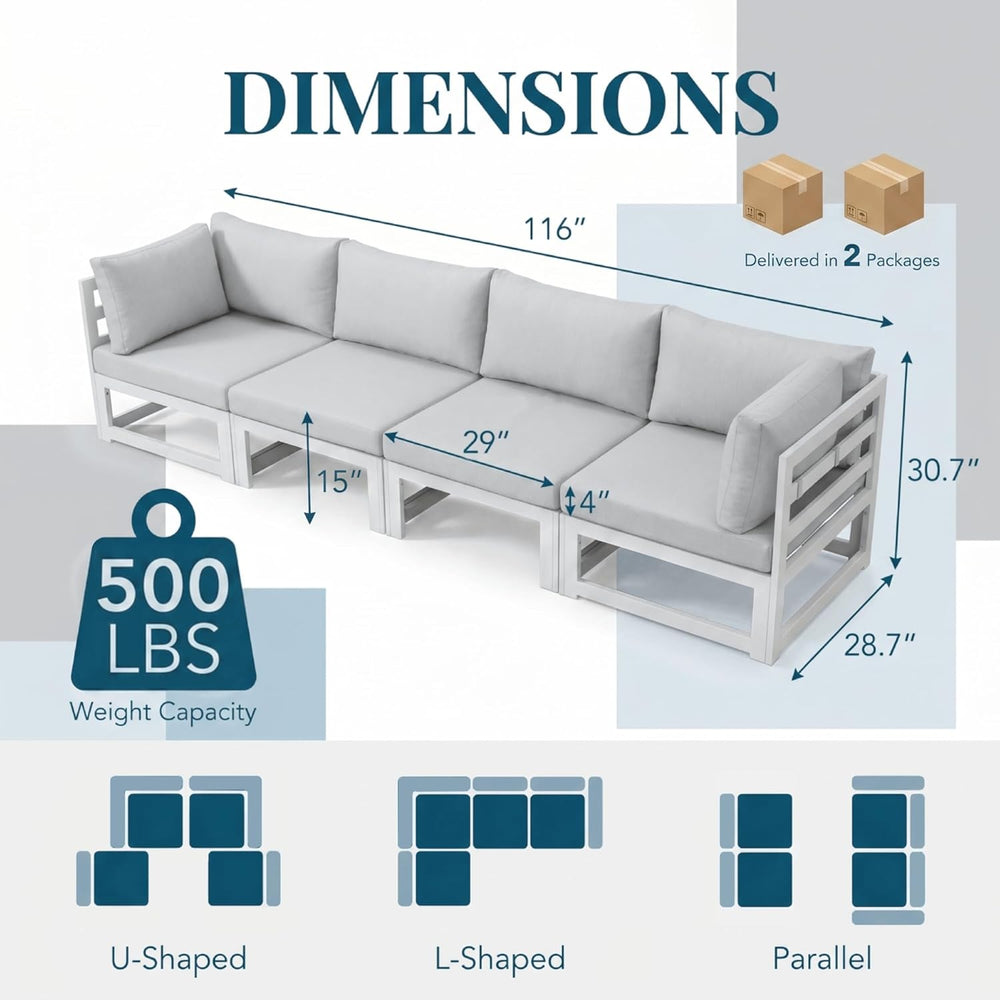 NICESOUL 4 Piece Patio Aluminum Furniture Set, 29" Oversized Wide Deep S...