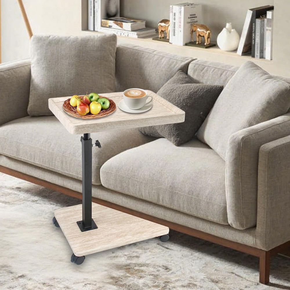 Simcat Adjustable Height C Shaped End Table, 360° Swivel Side Table TV Tray f...
