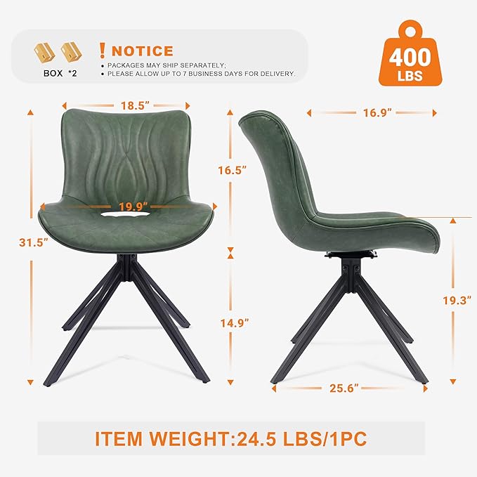Dining Chairs Set of 4, 360° Swivel Upholstered Mid-Century Modern Kitchen Di...