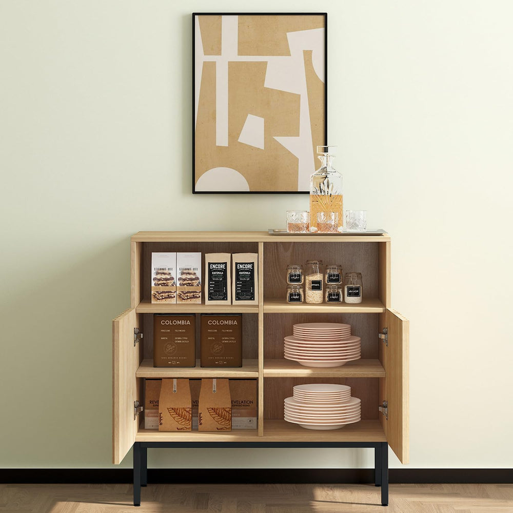 Oxford Fluted Storage Cabinet, Sideboard Buffet Credenza with Doors, Accent C...