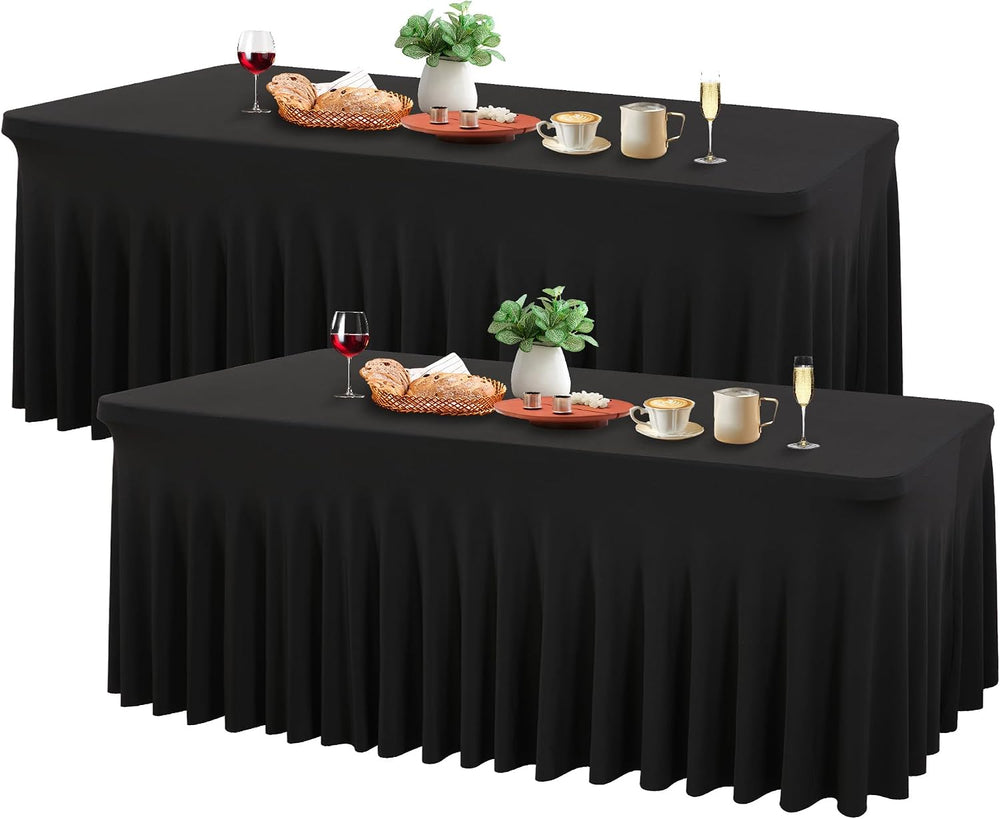 Wish Care 2 Pack Black Spandex Table Cloths - Fitted, Wrinkle Free, 6ft Recta...