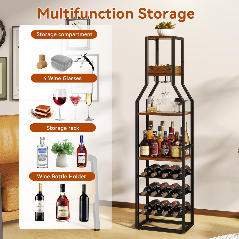 IBUYKE 5-Tier Freestanding Wine Rack,Wine Bottle Display,Brown TMJ916H | Wine...