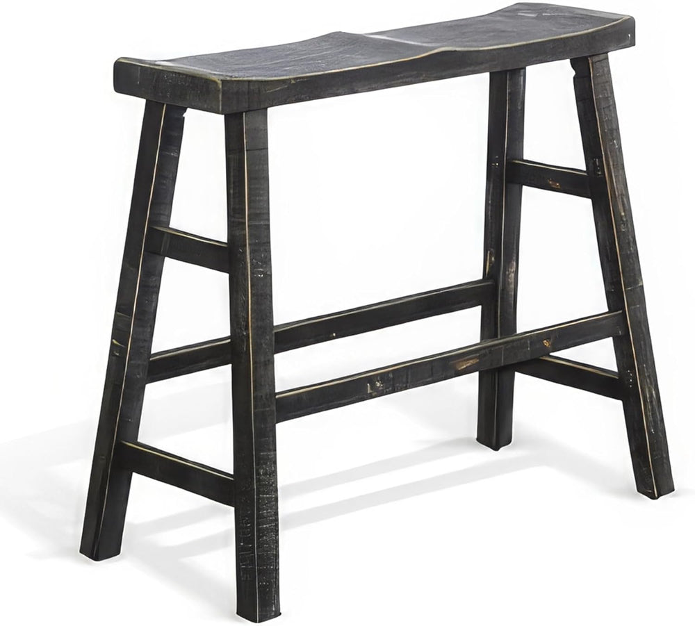 Benzara Rena Bar Height Bench- Trestle Legs with Footrests- Mahogany Wood