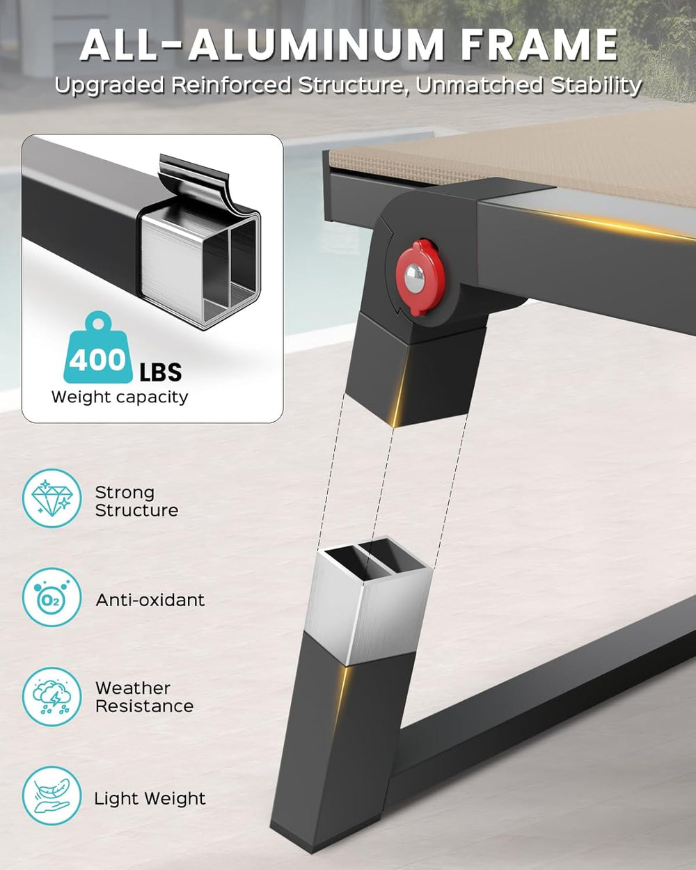 Aluminum Chaise Lounge Chair Outdoor, Foldable Patio Pool Lounge Chairs 5-Pos...
