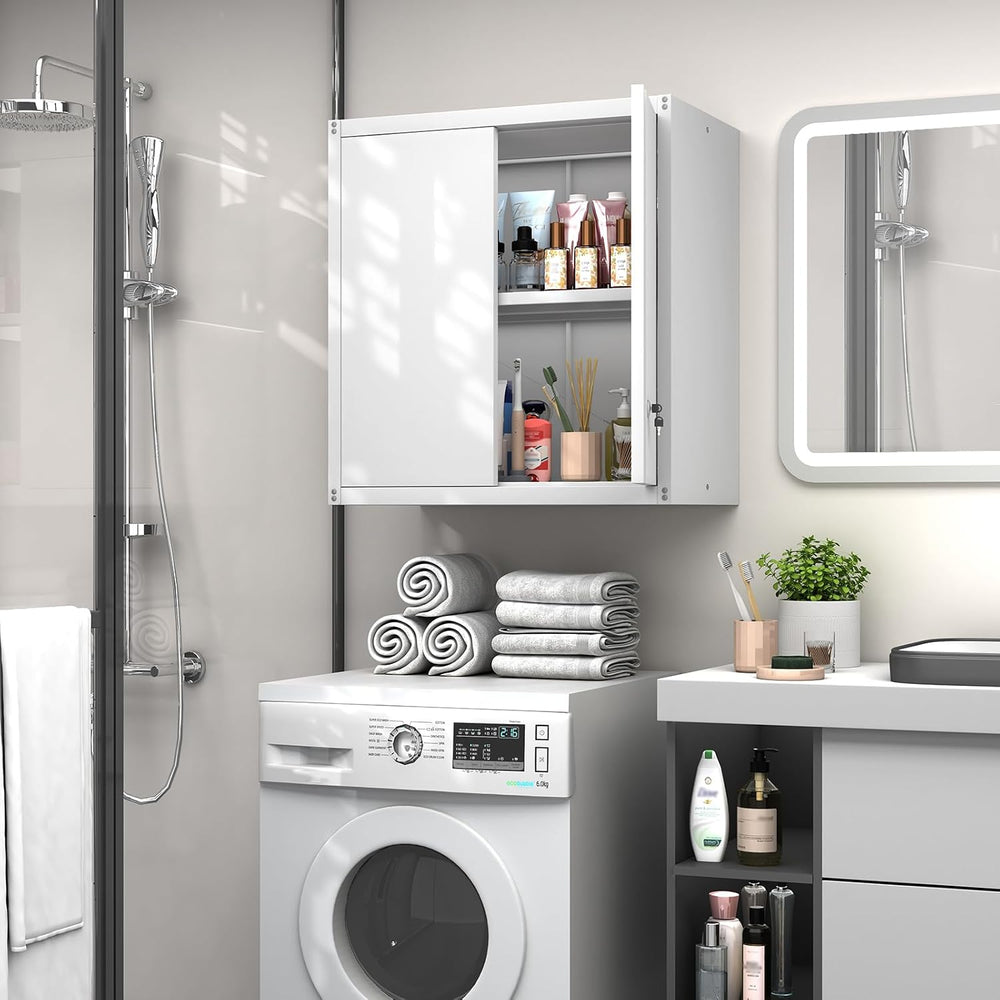 GREATMEET Wall Mounted Storage Cabinet, Metal Garage Cabinet, White | Hanging...
