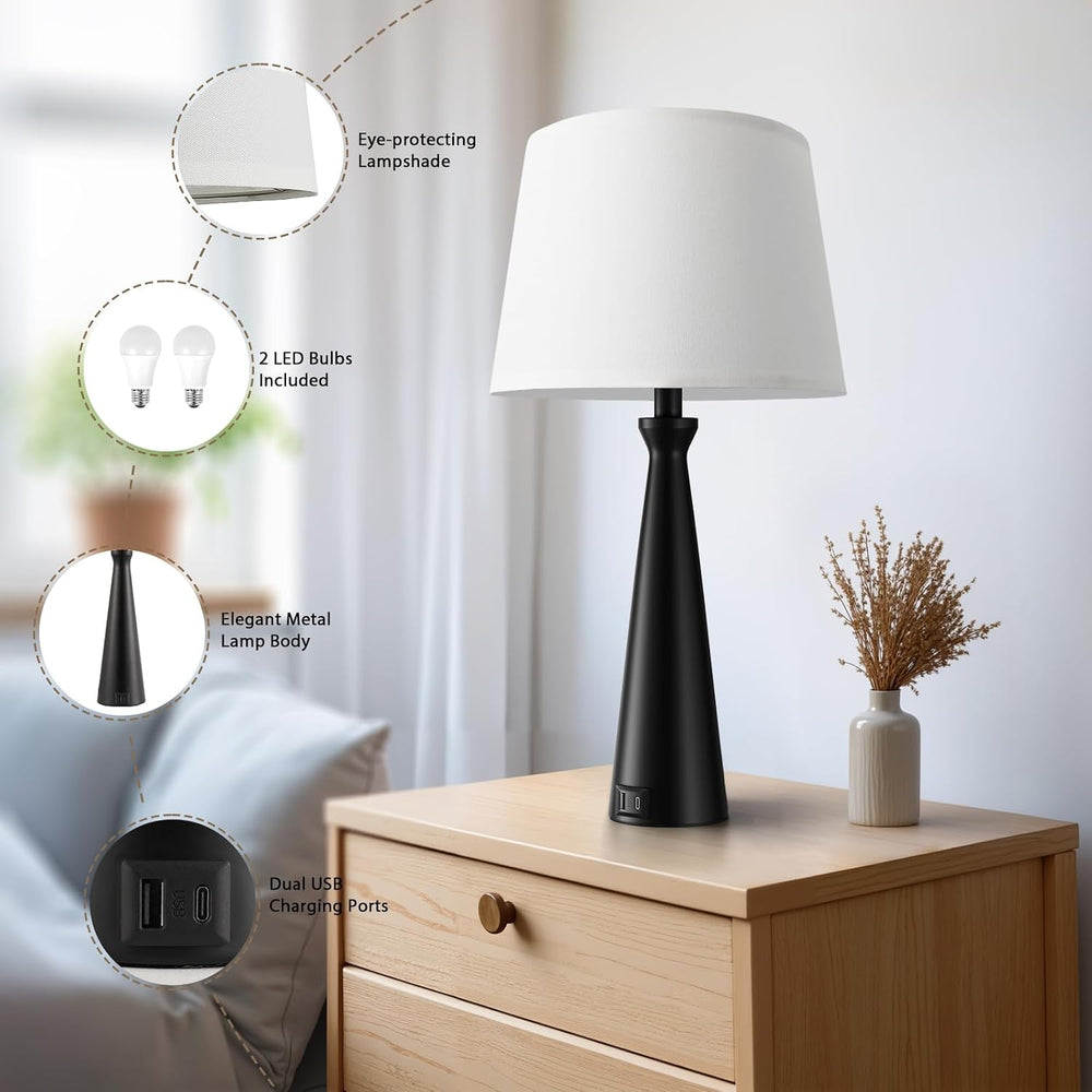 Modern Touch Lamps for Nightstand, 3 Way Dimmable Bedroom Lamp Set of 2