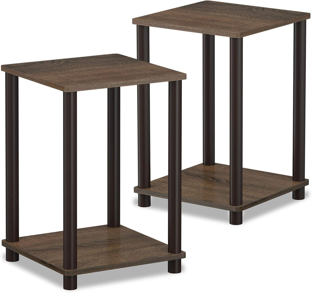 Furinno Turn-N-Tube Side Table Set of 2, 2-Tier Stackable Modern End Table wi...