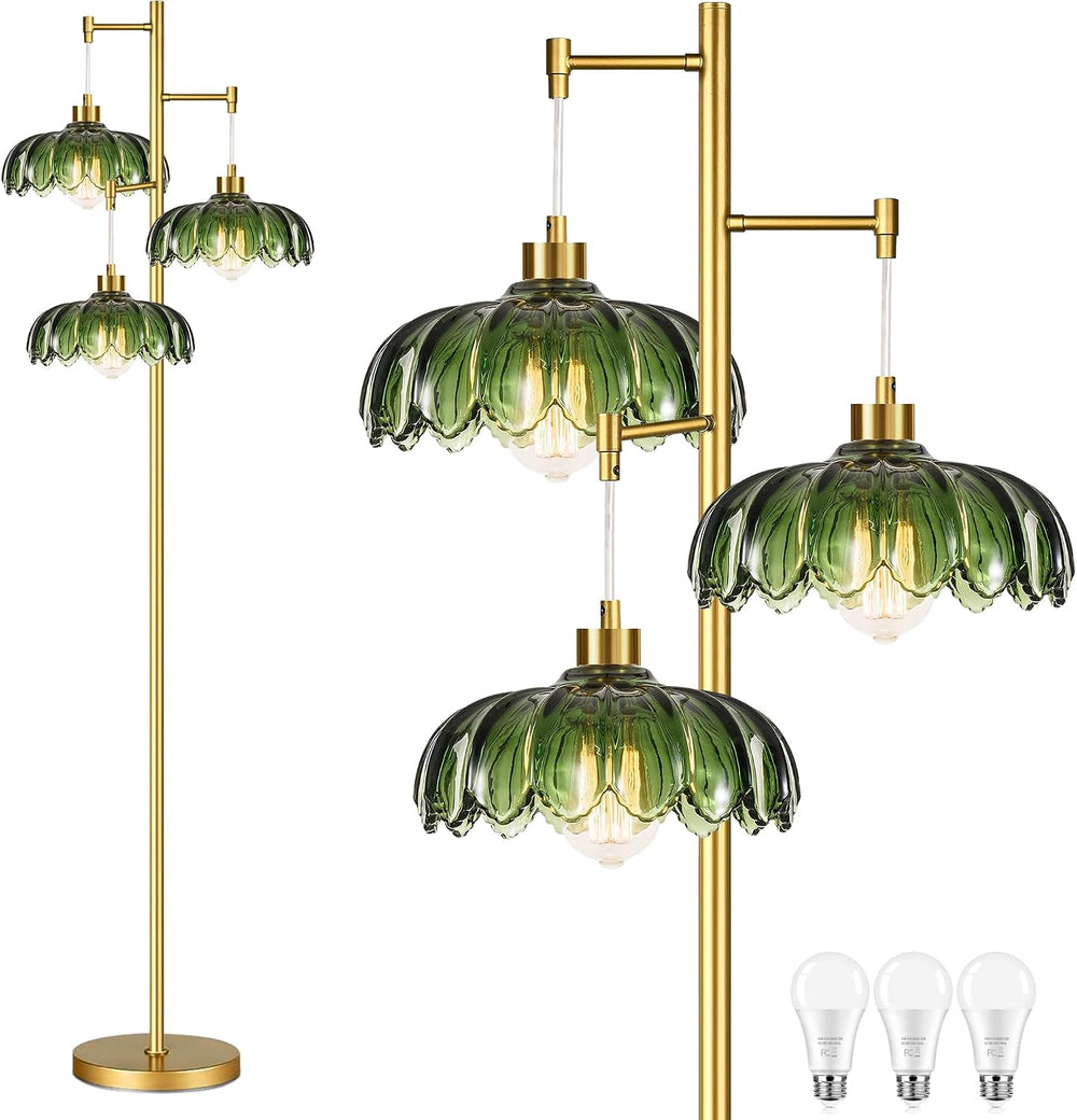 QIYIZM Glass Floor Lamp for Living Room,Bedroom,Mid Century Modern Standing L...
