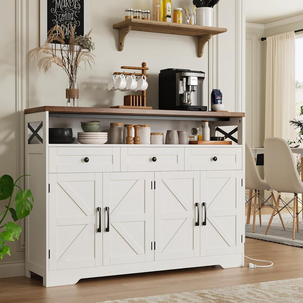 51" Farmhouse Buffet Sideboard Cabinet with Storage, White Kitchen Stora...