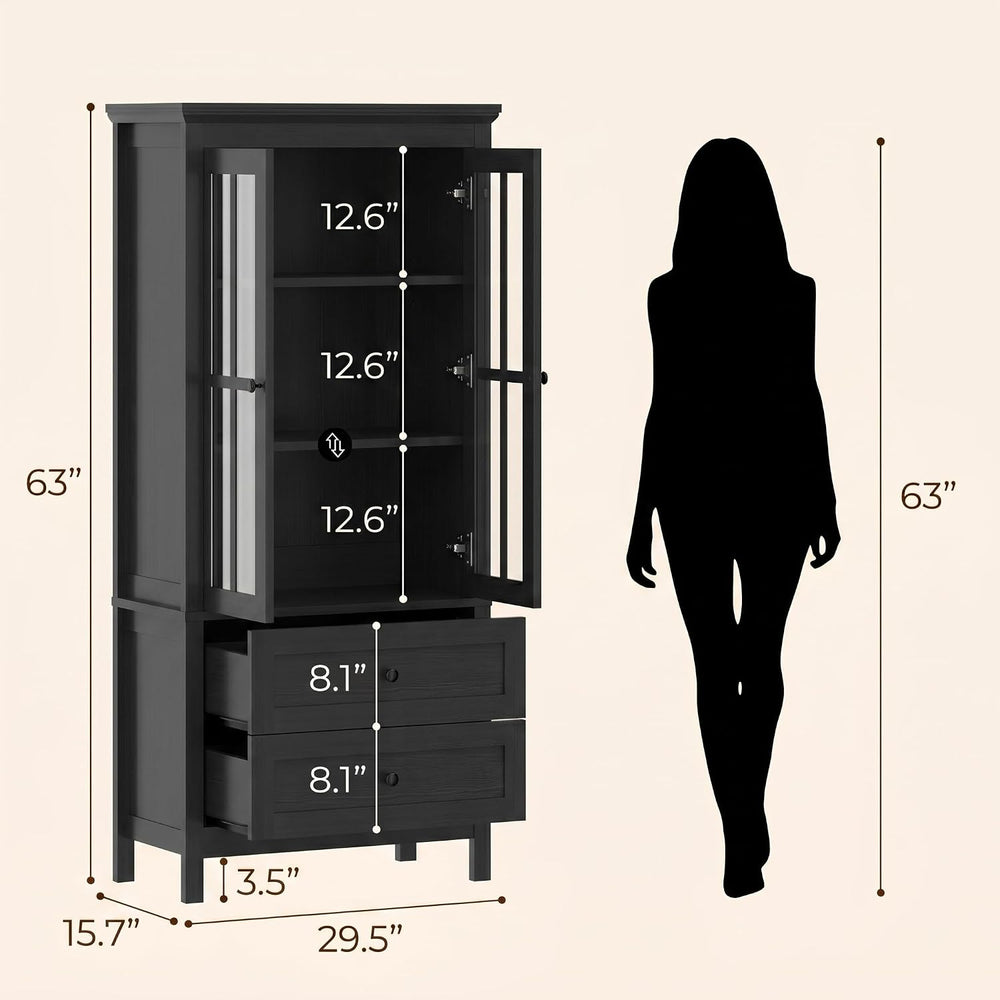 63" Kitchen Pantry Cabinet, Modern Farmhouse Storage Cabinet with Temper...