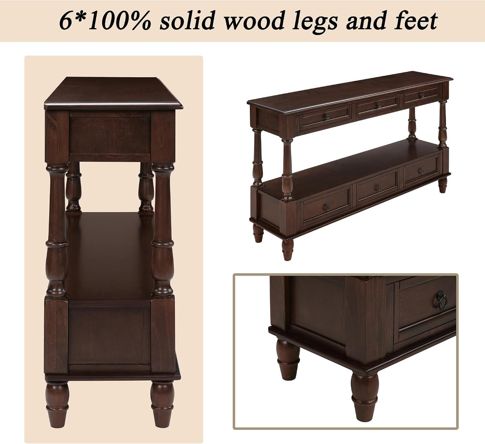 Knocbel Console Table with 6 Storage Drawers and Bottom Shelf, Vintage Sofa T...