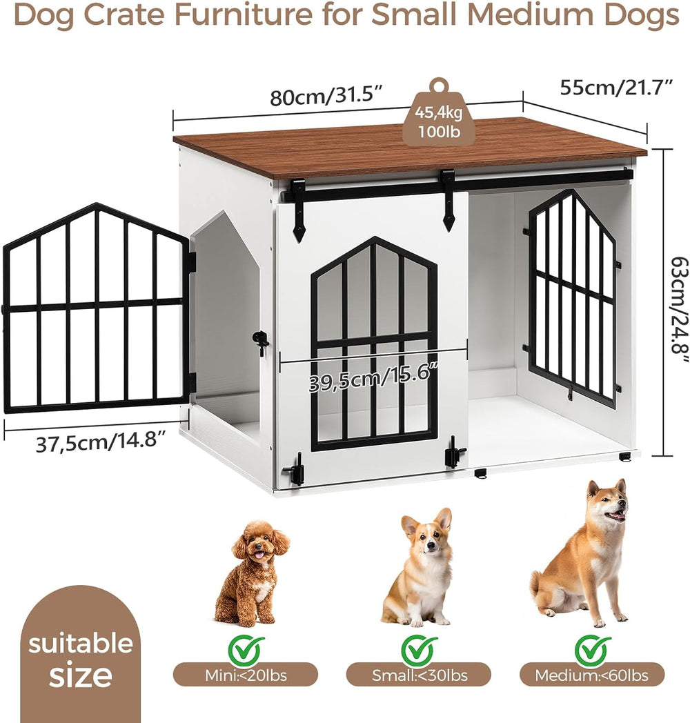 MAHANCRIS Farmhouse Nightstand and Dog Crate Furniture Bundle, End Table with...