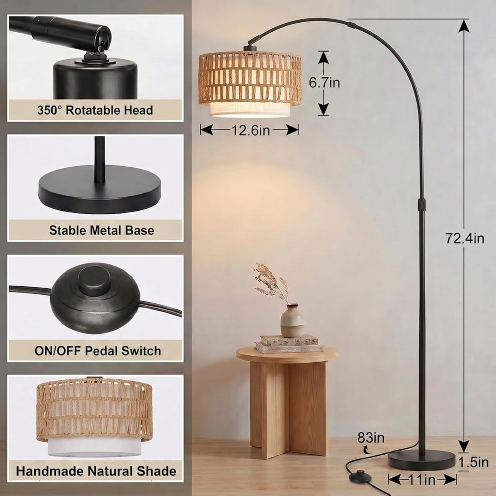 Arc Floor Lamp for Living Room with 12W Bulb,61.5"-71.5" Height Adj...