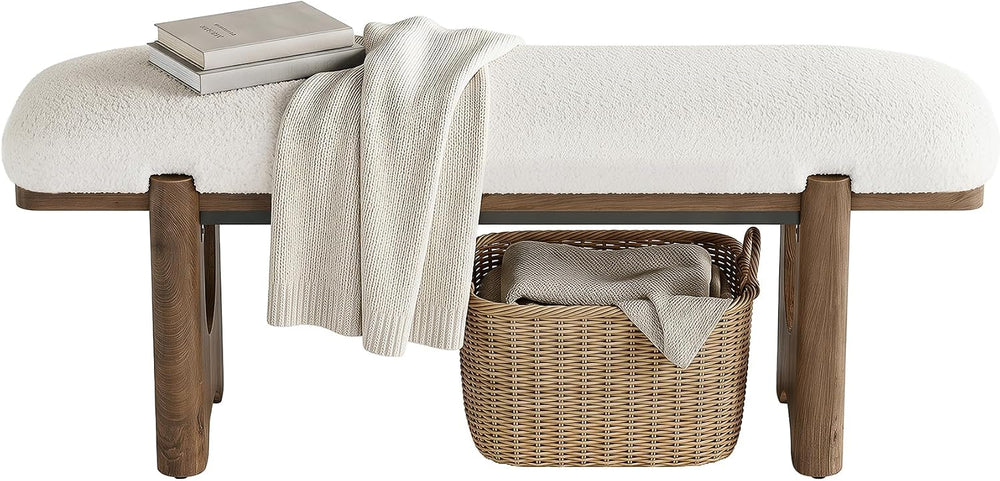 Tribesigns 64" End of Bed Bench with Faux Shearling Cushion | Plush Padd...