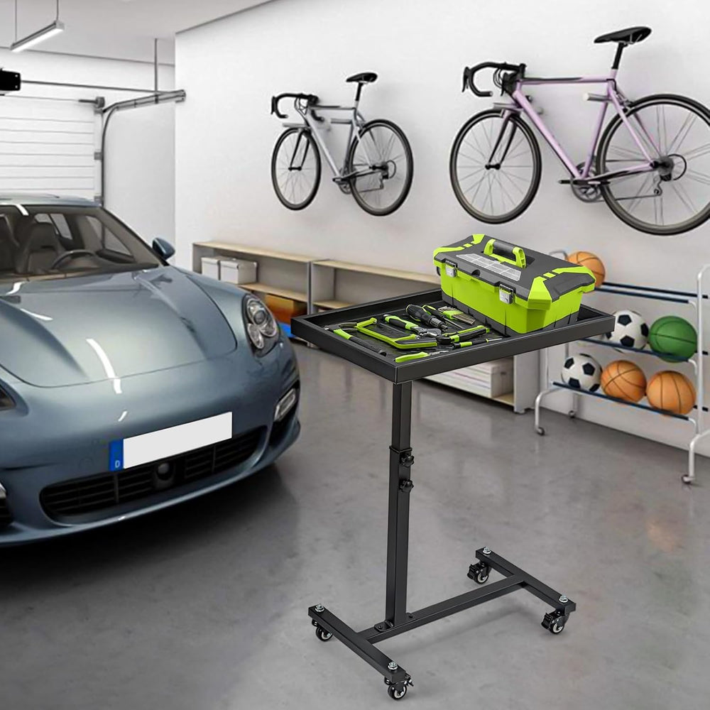 Adjustable Work Table with Wheels, Mechanic Rolling Tool Tray Table for Garag...
