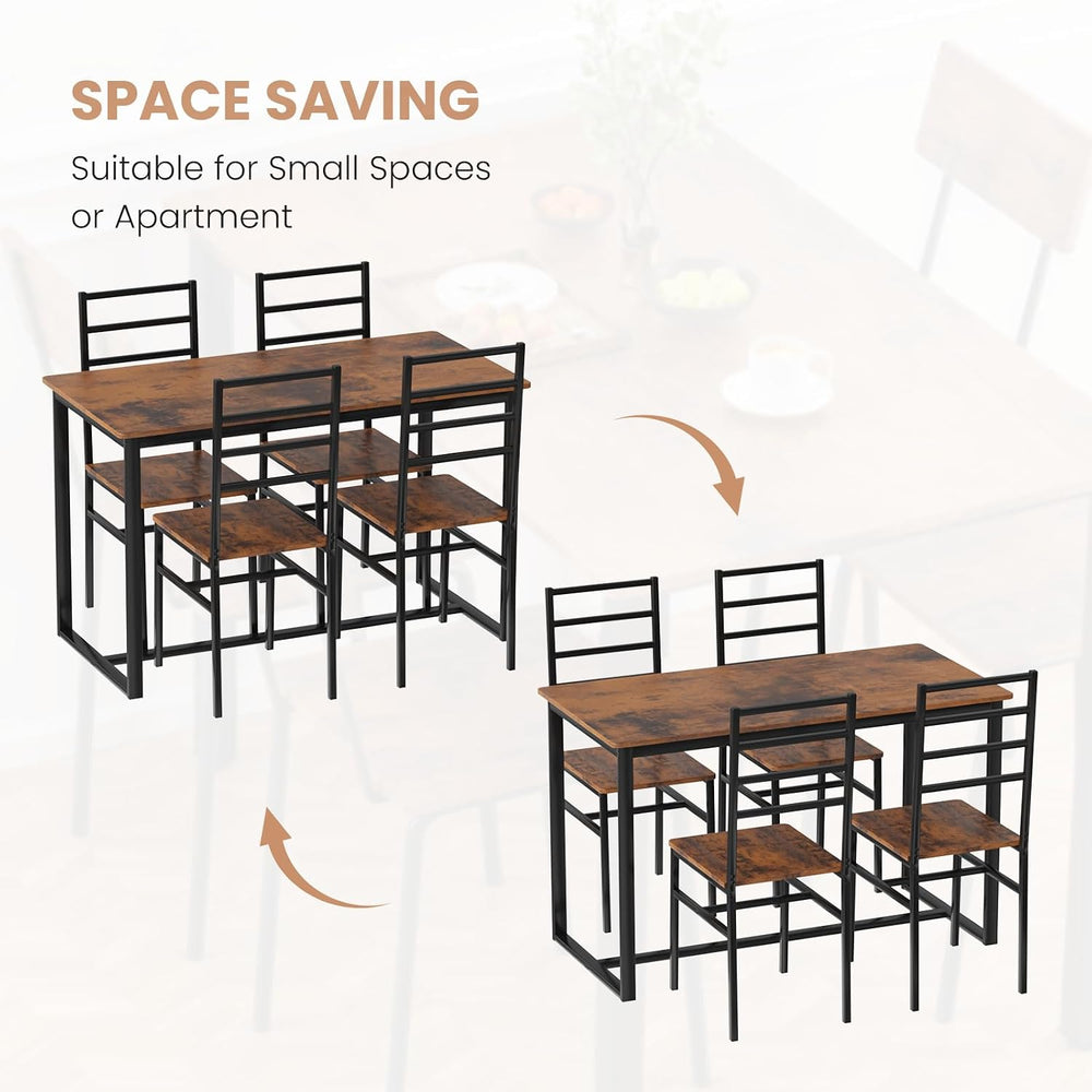 Kitchen Dining Table Set for 4, 5-Piece Kitchen Table and Chairs, Base Reinfo...