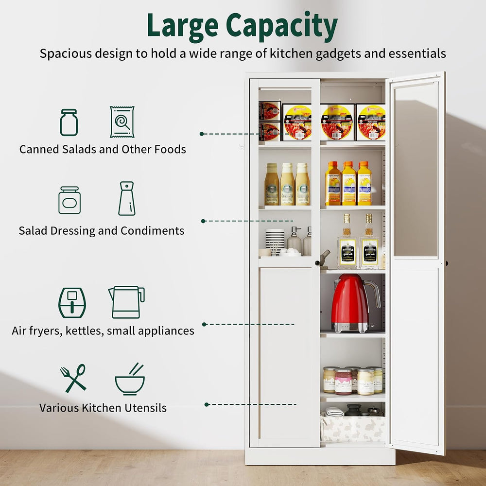 Kitchen Pantry Cabinet, 72" Tall Farmhouse Storage Cabinet, Kitchen Stor...