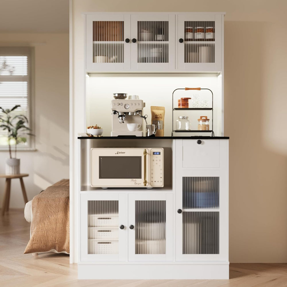71" Kitchen Hutch Cabinet, White and Walnut Tabletop | for Living & ...