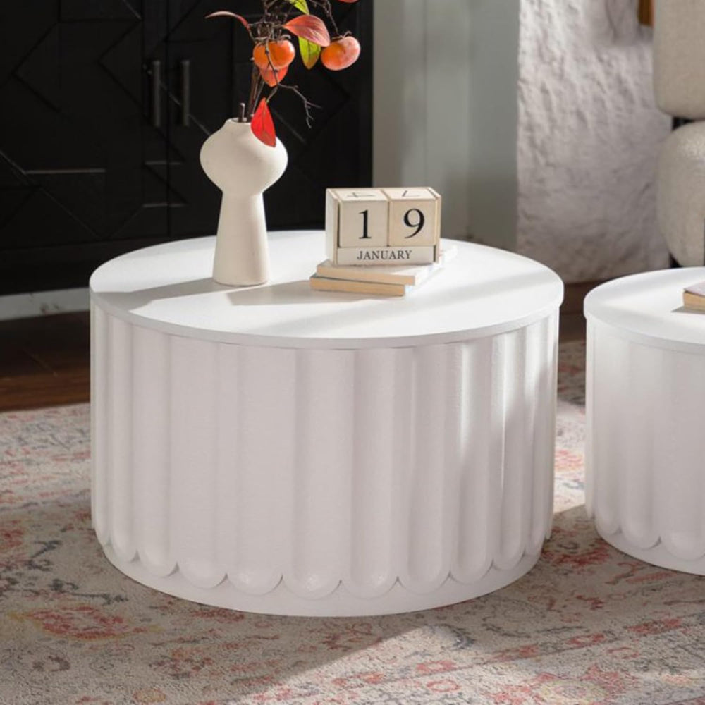White Round Storage Table Set of 2 with Lift-Off Lid, Nesting End Table with ...