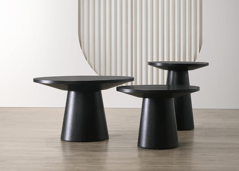 Black 3 Coffee, End, Console Table Set with Pedestal Base