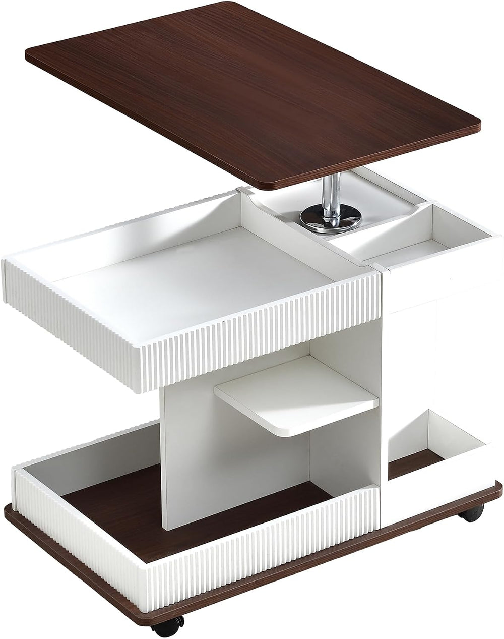 Adjustable End Table with Wheels, Modern Lift-Top Sofa Side Table, 360° Rotat...