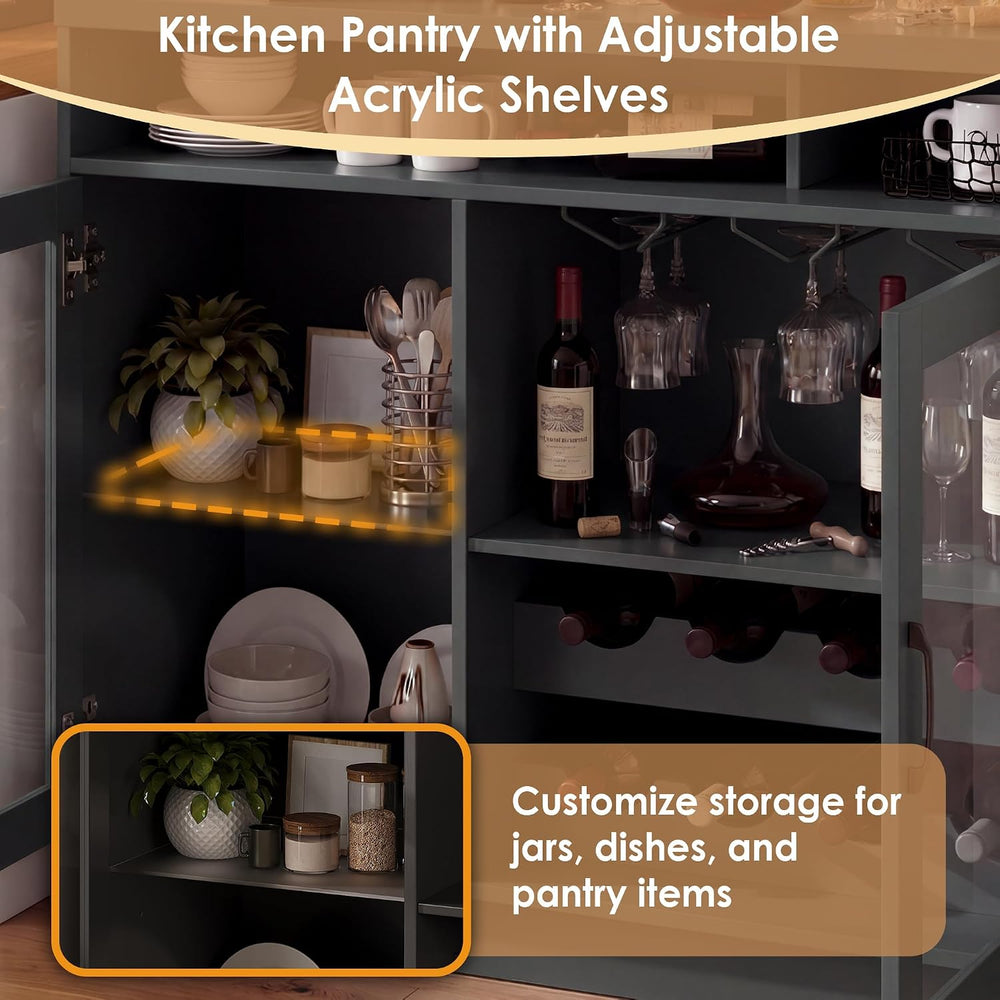 Large Coffee Bar Cabinet LED Wine Pantry Cabinet with Storage Hutch | 70.8&qu...
