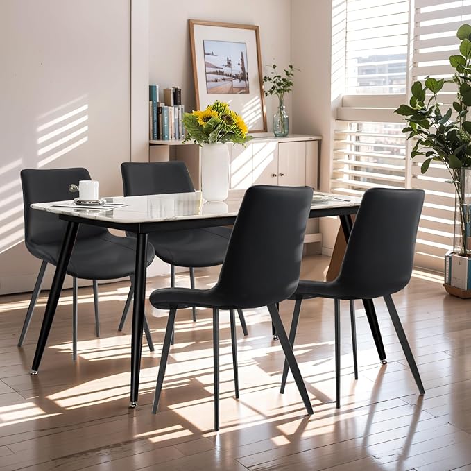 Dining Chairs, Modern PU Leather Dining Room Chair with Sturdy Metal Legs, Up...
