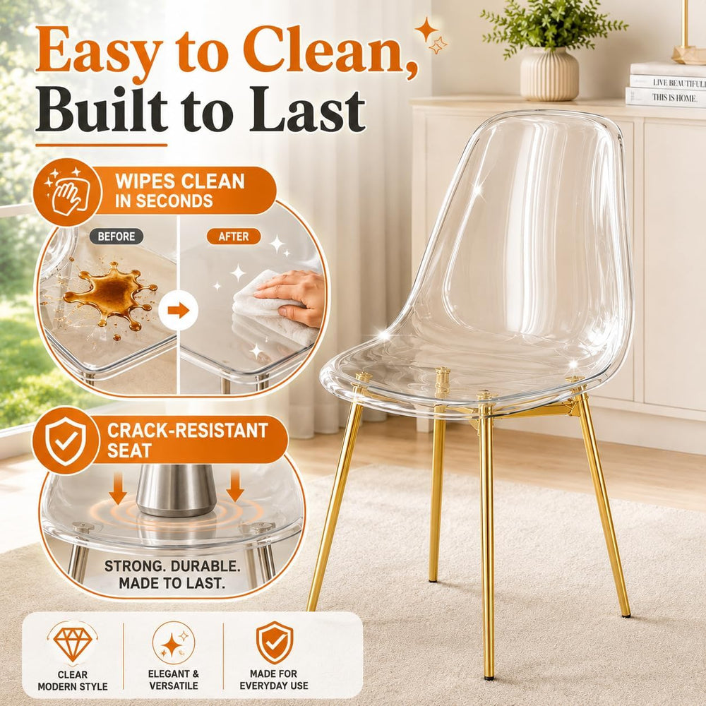 JUFU Acrylic Dining Chairs Set of 6, Modern Clear Chairs with Transparent Sea...
