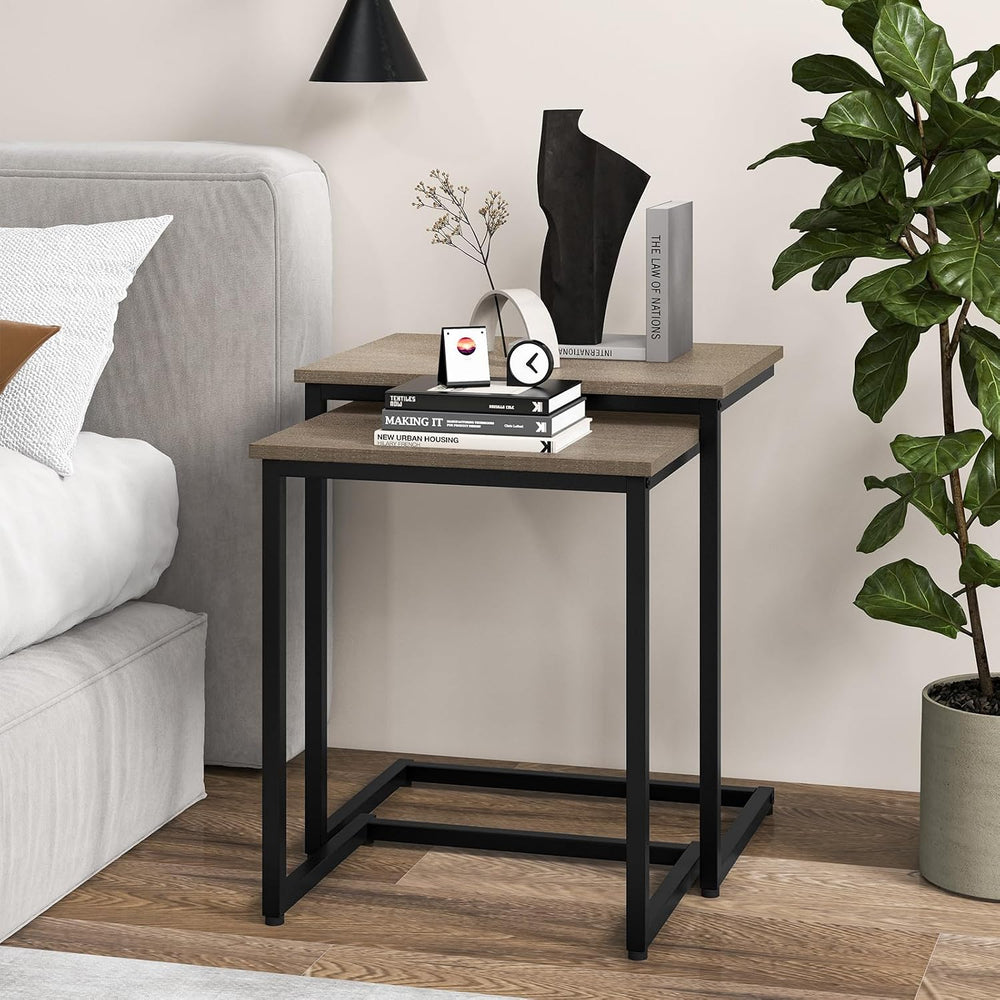 Giantex Nesting Coffee Table Set of 3, Stackable Square End Table w/Wood Grai...