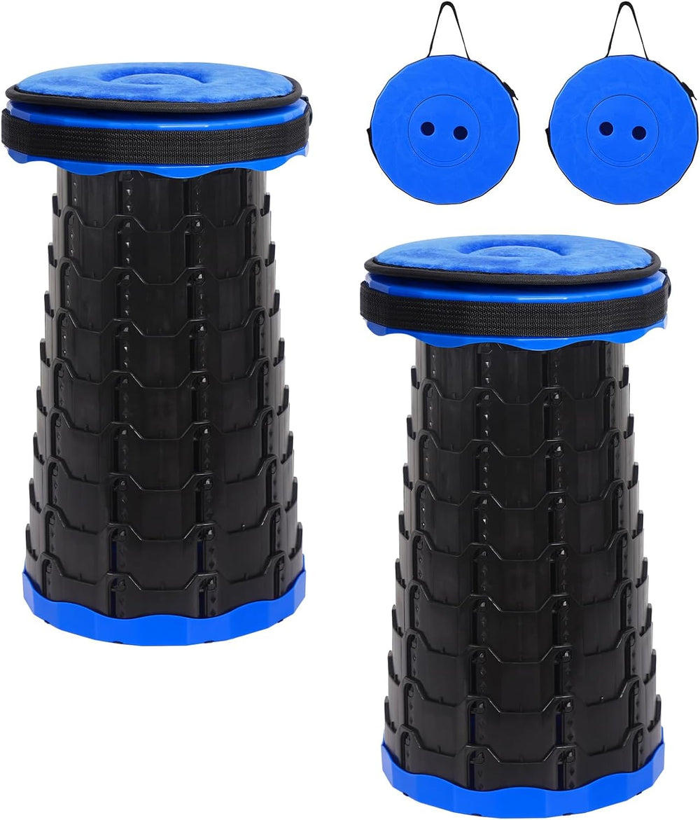 Portable Collapsible Stool 2 Pack with Cushion, 400 lbs, Black-Blue