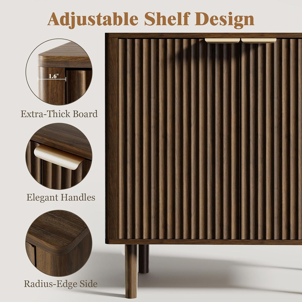 IKALIFE Sideboard Buffet Cabinet with Storage 31.5" Walnut | Modern Flut...