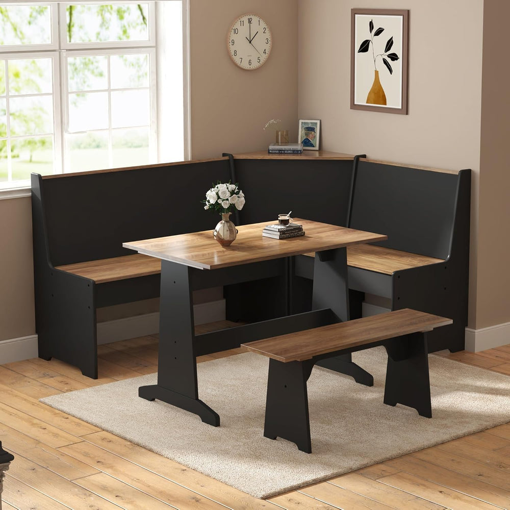 AMERLIFE 3-Piece Corner Dining Set with Hidden Storage, Black Oak | Dining Se...