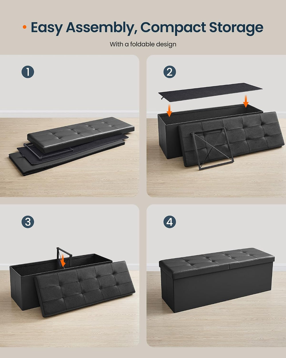 SONGMICS HOME Foldable Foot Rest Stool, Storage Ottoman, Tufted Design, PU Le...