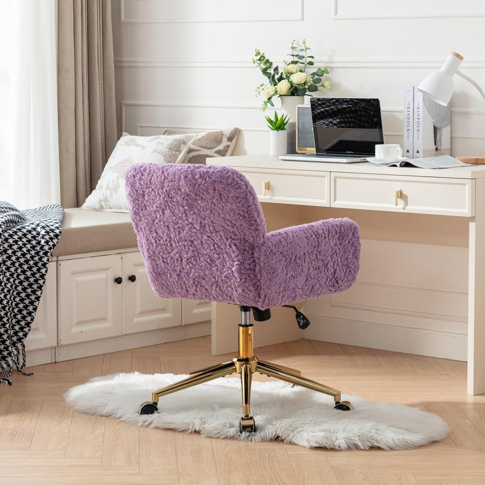 LKTART Faux Fur Home Office Chair for Women Girl, Vanity Makeup Desk Chair wi...