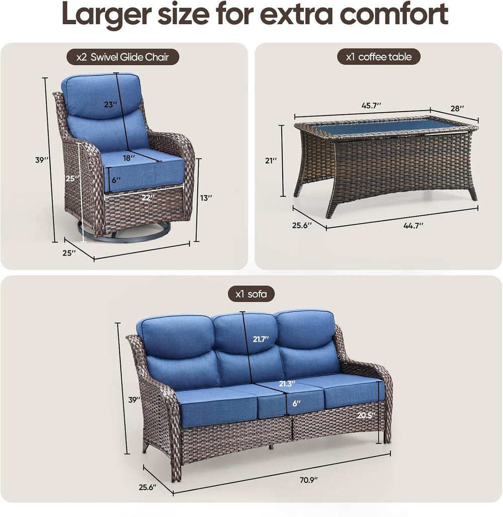 Swivel Patio Chairs sofa Set of 4 with 6" Thick Cushion - Wicker Outdoor...