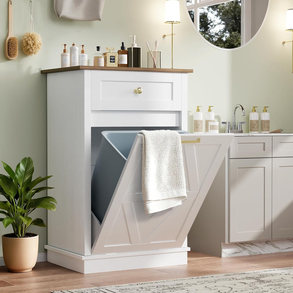YESHOMY Tilt Out Trash Can Cabinet, 10 Gallon Garbge Can Cabinets, Wooden Hid...